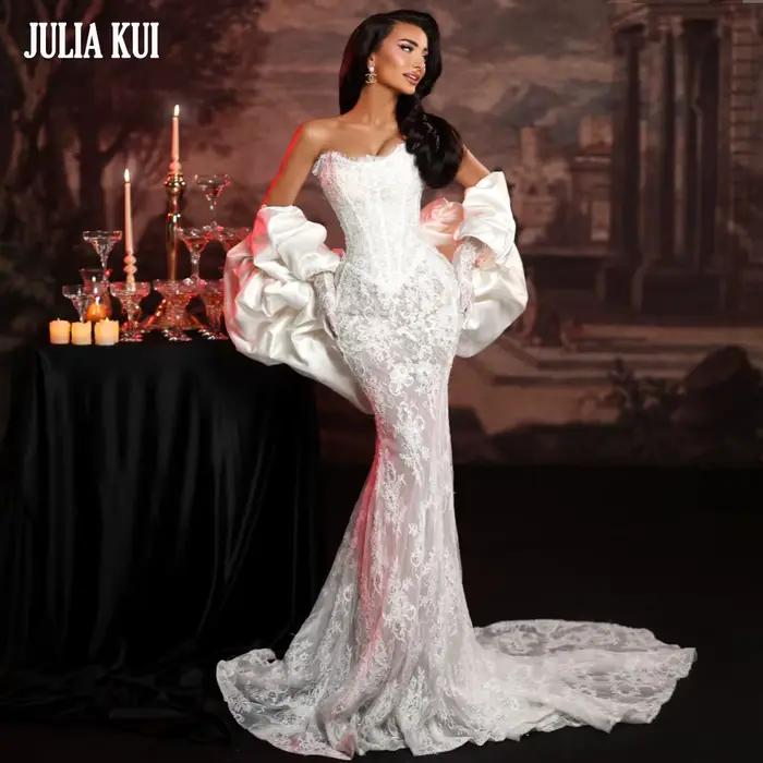 Julia Kui Robe de mariée sirène élégante sur mesure en dentelle intégrale, ornée de perles, style tr