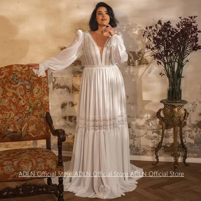 Robe de mariée sur mesure grande taille, sexy, col en V profond, manches bouffantes, appliques en de