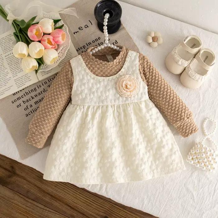 Robe de soirée de mariage pour filles, élégante, imprimé floral, Colorblock, manches longues, robe d