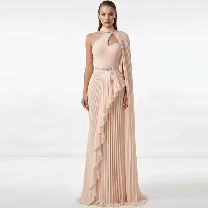 Robe de soirée simple en mousseline à une épaule avec ceintures délicates en cristaux, robes de célé