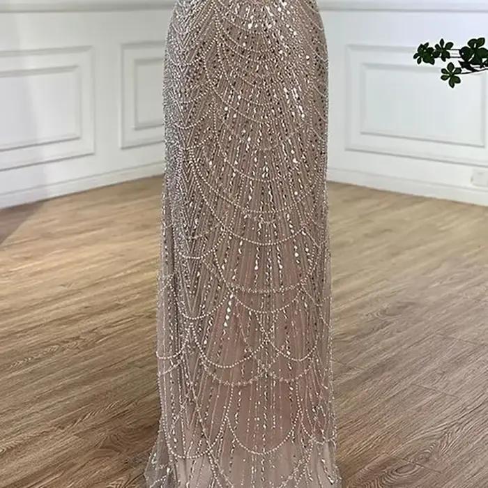 Robe de soirée sirène bleue de luxe, arabie saoudite, avec manches Cape, robe formelle perlée, Seren