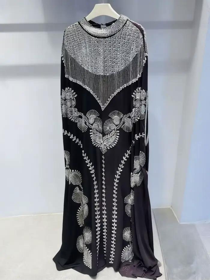Robe de soirée musulmane de luxe 2026, style caftan marocain, grande taille, broderie lourde perlée,