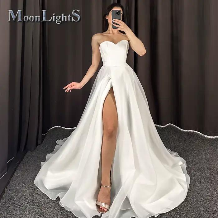 Robes De mariée simples au clair De lune pour femmes, fente haute, ligne a, sans manches, en Tulle,