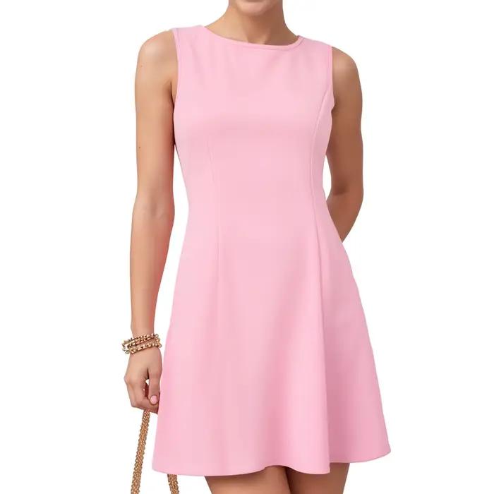 Robes pour femmes col rond sans manches une ligne robe mi-longue grande taille ample taille haute ro