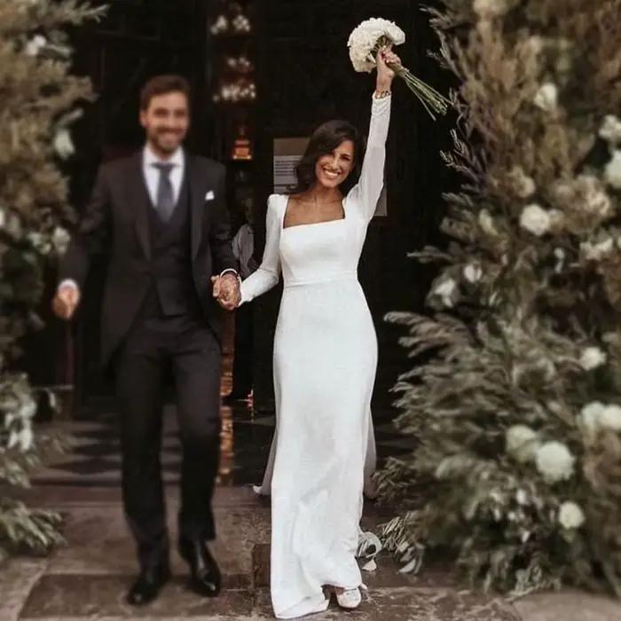 Robe de mariée sirène civile élégante, minimaliste, personnalisée, dos nu, style Boho, robe de soiré