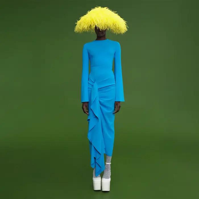 Robe de Soirée Bleu Ciel à Col Rond pour Femme, Tenue à Manches sulf, Modeste, Maxi, Fourreau à Vola
