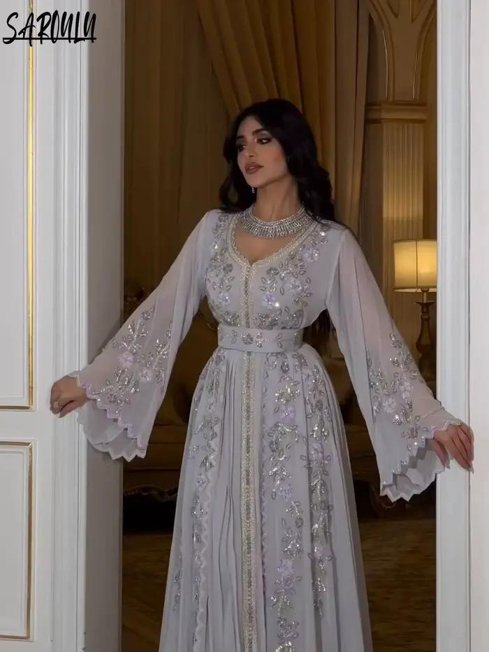 Marocain Une Ligne Robe De Mariée Personnalisée Caftan De Fête Paillettes Brillantes Bal De Luxe App