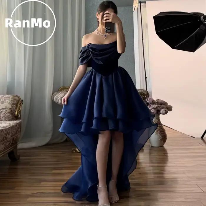 Robe de soirée Ranmo moderne en organza bleu roi, asymétrique, épaules dénudées, nouvelle collection