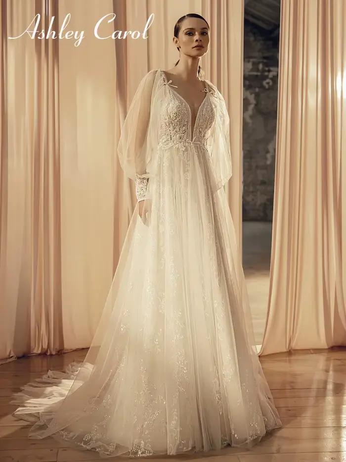 Ashley Carol-Robe de mariée en dentelle avec appliques de perles, robe de mariée A-Line, irritation,
