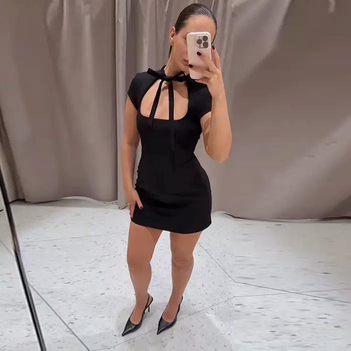 Robe élégante sans manches en satin à bretelles, imprimé pois, patchwork de dentelle, nouvelle colle