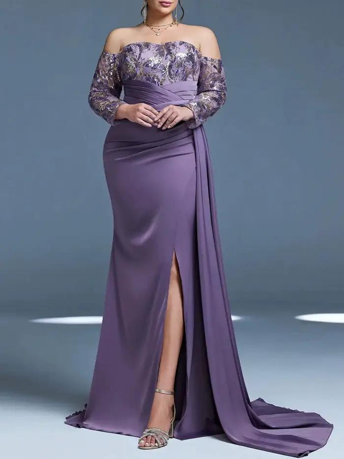 Mgiacy, nouveauté, épaules dénudées, paillettes, élégante, robe de soirée de grande taille, pièce fl