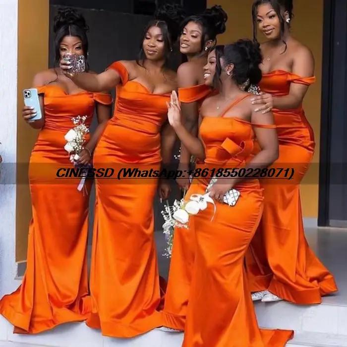 Robe de demoiselle d'honneur Orange sirène personnalisée, épaules dénudées, robe de soirée formelle