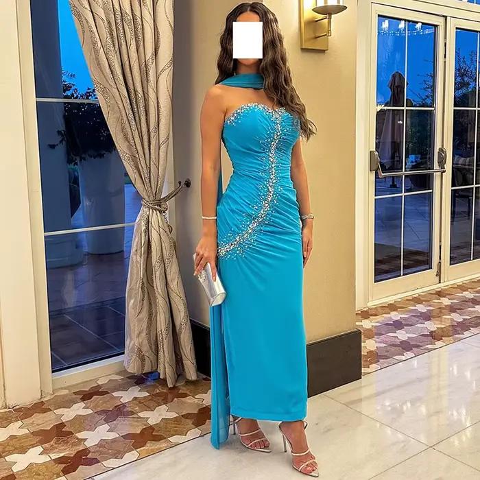 Robes de soirée simples en mousseline de soie, robes de bal personnalisées, sans manches, avec décol