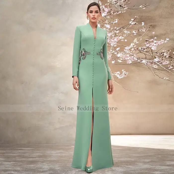 Robe de soirée sirène personnalisée pour la mère de la mariée/marié, couleur menthe, col en V, manch