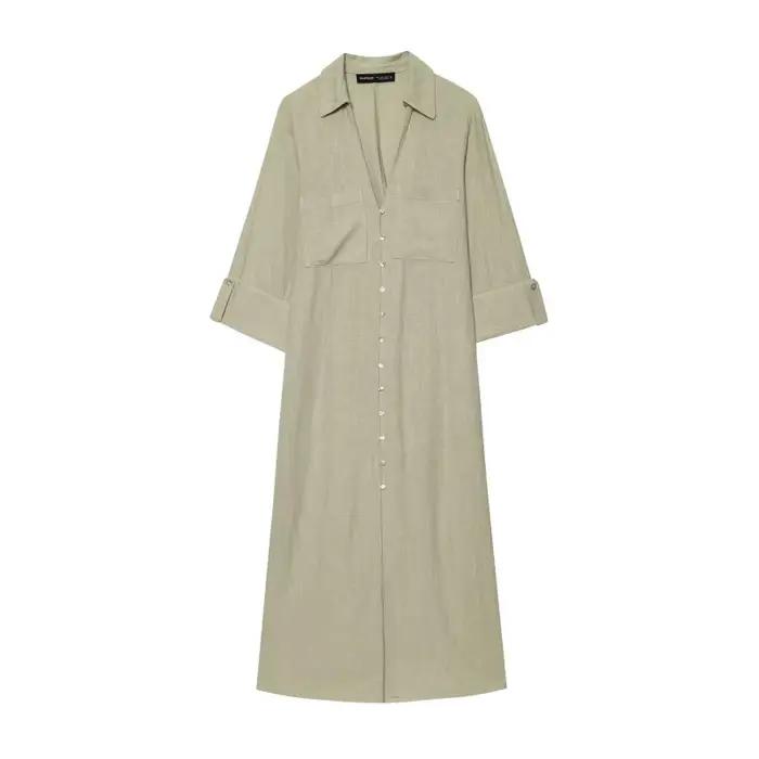 BSAY robe robe pour femmes mode été chemise Style simple boutonnage longue revers robes mi-longues f