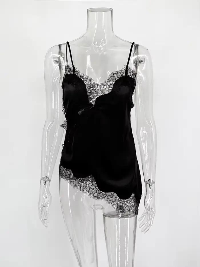 Talenza élégant dentelle Spaghetti sangle robe Sexy sans manches dentelle ajustée taille haute robe