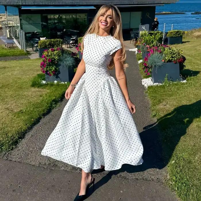 Talenza blanc à pois robe longue été Sexy taille haute Vintage imprimé robe sans manches décontracté