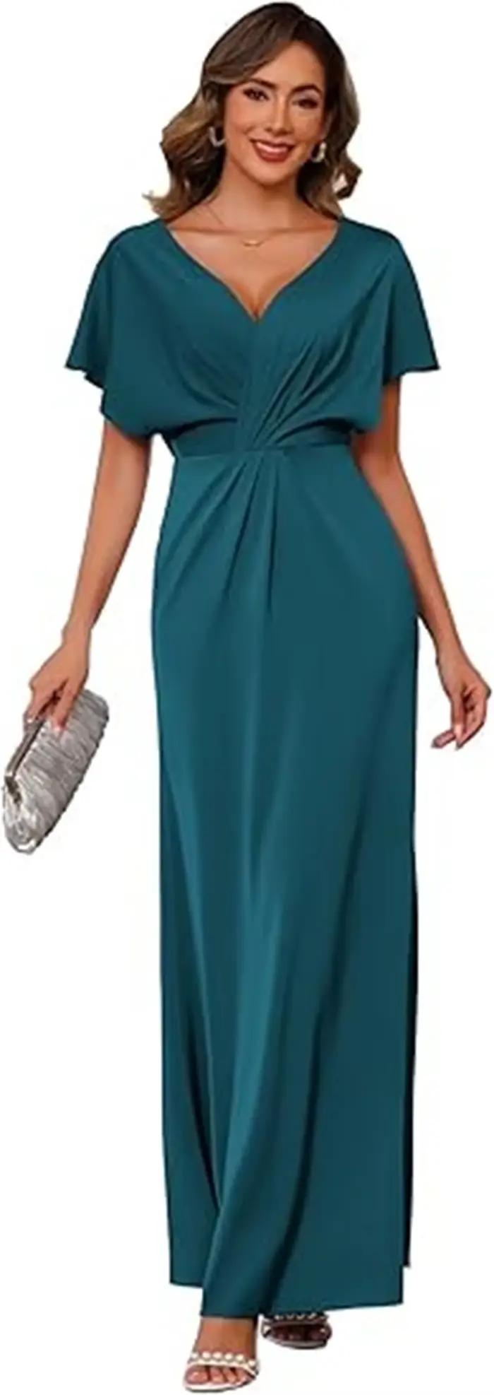 Robes mère de la mariée en Satin brillant pour femmes, personnalisées, pour mariage, col en V, manch