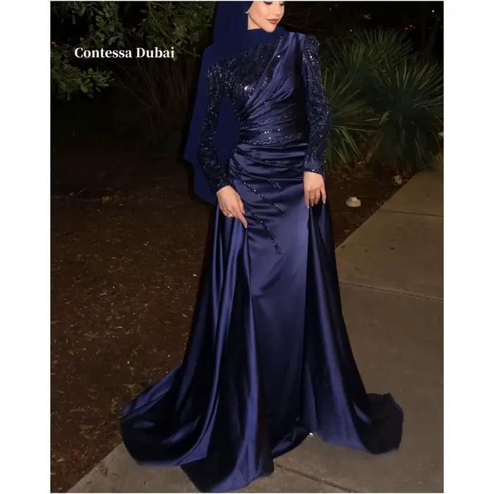 Robes de bal florales à paillettes attrayantes de dubaï, ligne a, personnalisées, plis, longueur au