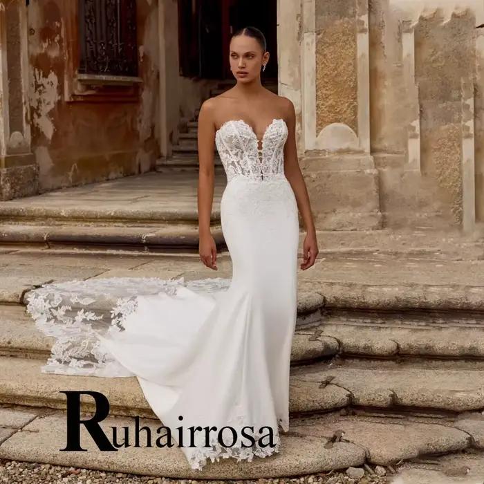 Ruhair – robe de mariée tendance pour femmes, en Satin, style sirène, avec corset et appliques en de