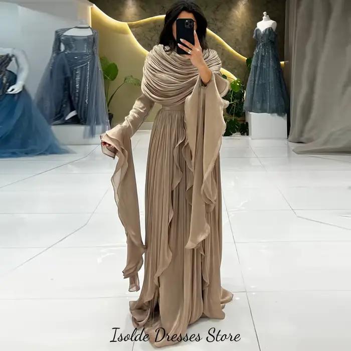 Robes de soirée en mousseline scintillante, élégantes, à épaules dénudées, manches longues, robes de