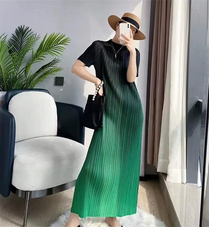 Robes longues robes de soirée élégantes femme Miyake robe plissée femme dégradé longue mode ample co