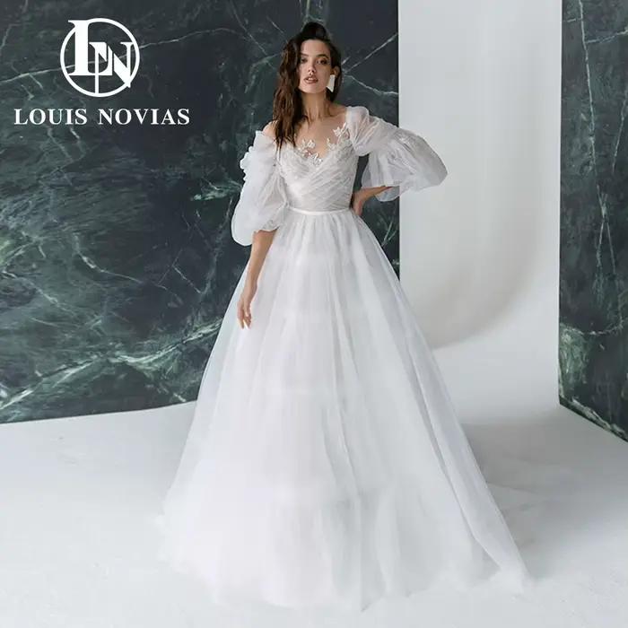 Modis-Robe de mariée A-Line avec chérie envolée, robes de mariée élégantes, manches bouffantes, pati