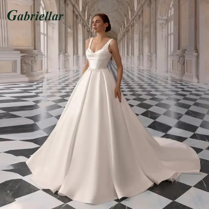Robes de mariée Gabriellar Pearls coupe trapèze à bretelles spaghetti, dos nu, en satin classique, V