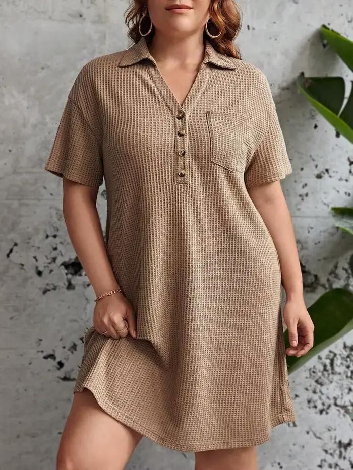 Vêtements pour femmes grandes tailles, mode rétro, nouvelle robe gaufrée, col à revers, épaules tomb