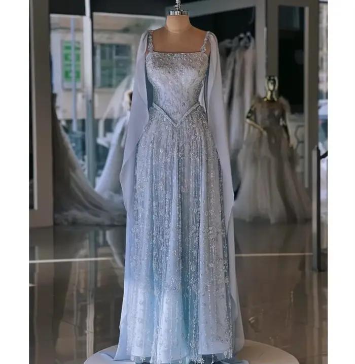 Robe de soirée élégante en dentelle perlée pour femme, sur mesure de luxe, châle inclus, tenue d'occ