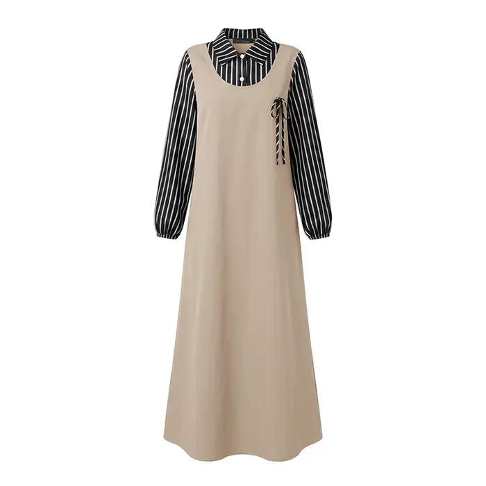 Robe Abaya musulmane ZANZEA pour femmes, robe longue maxi à rayures et patchwork, robe décontractée