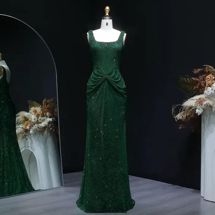 Robe de soirée sirène Sharon Said de luxe rouge bordeaux à col carré, style arabe de Dubaï, pour bal