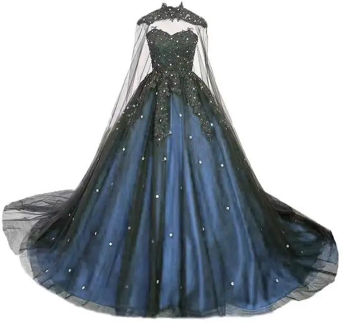 Gothique Tulle rouge noir robes de mariée pour mariée perles dentelle robe de mariée de luxe chérie