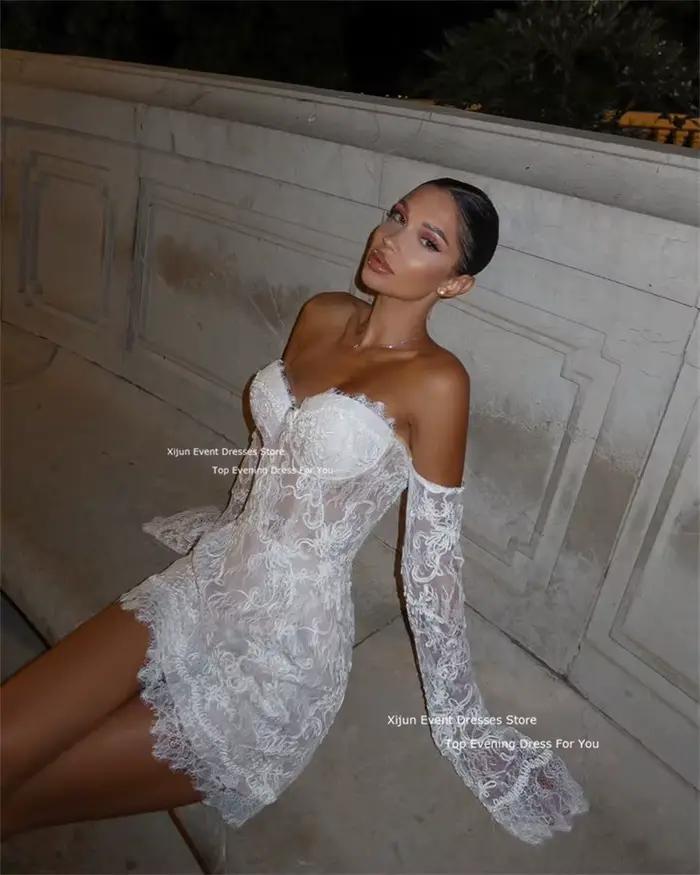 Xijun-Robe de Mariée Courte en Dentelle à Manches en Cœur, Tenue de Bal, Mini, Moderne, Quelle que s