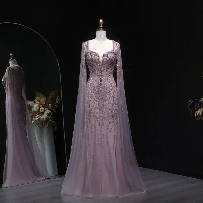 Sharon Said dubaï luxe Champagne sirène robe de soirée avec manches Cape pour les femmes de mariage