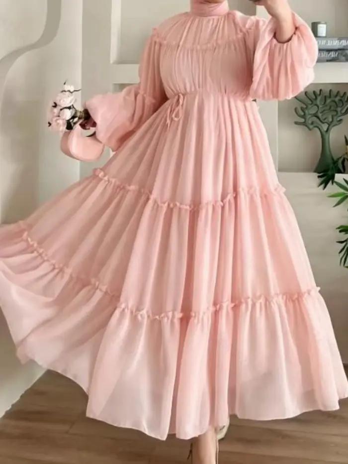 Robe élégante de dubaï pour femmes musulmanes Abaya Eid Ramadan Jalabiya robes de soirée solides dub