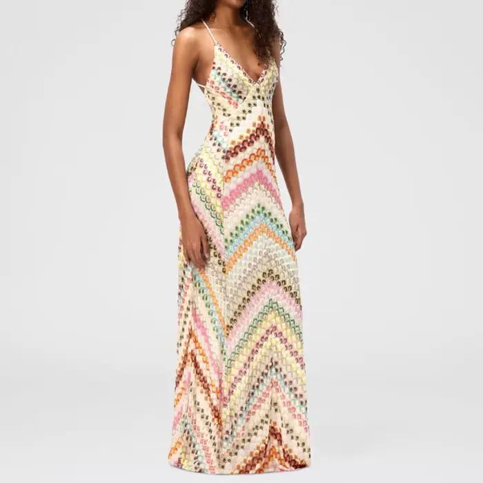 Robe de soirée Simple à bretelles Spaghetti pour femmes, robe Maxi Sexy dos nu imprimée d'été, robe