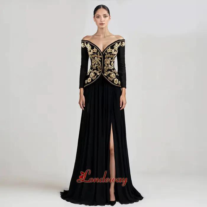 Londeway fantaisie hors De l'épaule robe De soirée pour les femmes dentelle Appliques koweït dubaï r