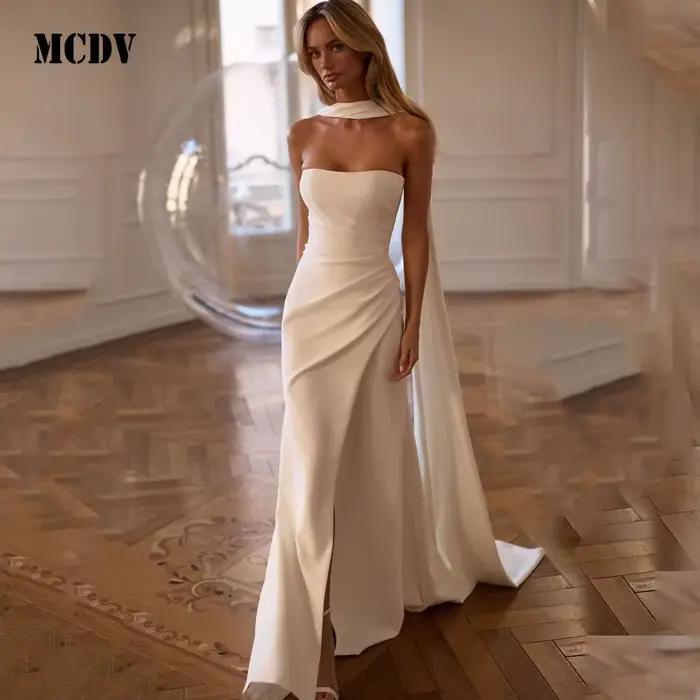Robe de mariée sirène en satin, sans bretelles, avec fente, pour cérémonie civile et réception, traî