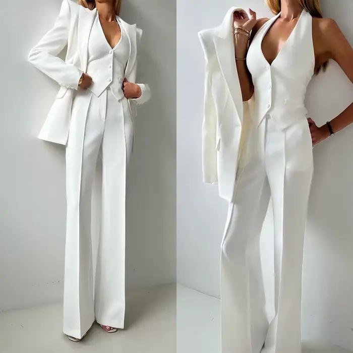 Costumes pantalons de mariage blancs pour femmes, coupe couvertes pour dames, Rh, soirée, fête d'ann