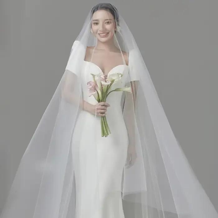 Robe de mariée légère française avec taille en Satin, queue de poisson cintrée exposée, haut de gamm