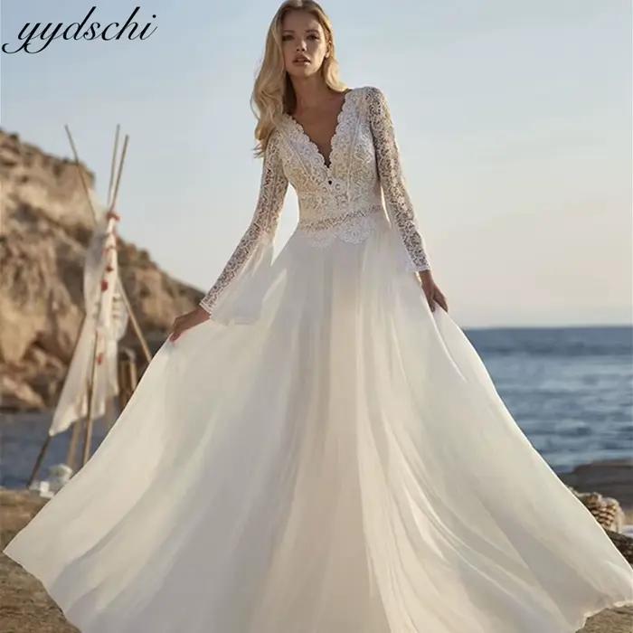 Robes de mariée classiques personnalisées en mousseline de soie, coupe Empire, pour occasions formel