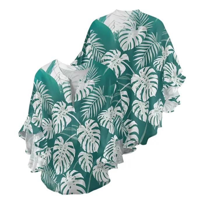 Chemisier Boho Chic imprimé palmier Tropical pour femmes, chemise d'été avec col en v et manches à v