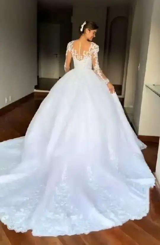 Robe De mariée gracieuse en Tulle, robe De bal, avec des Appliques en cœur, manches longues, personn