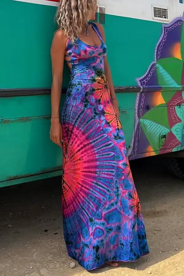 Robe longue imprimée dos nu pour femmes, robe croisée, élégante, sexy, plage, vacances, été, 2025
