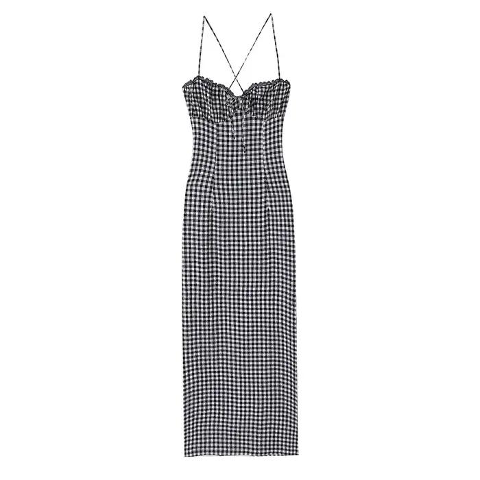 Nouvelle Robe Midi Élégante à Carreaux pour Femme Été 2026 – Robe Longue Sans Manches à Bretelles La