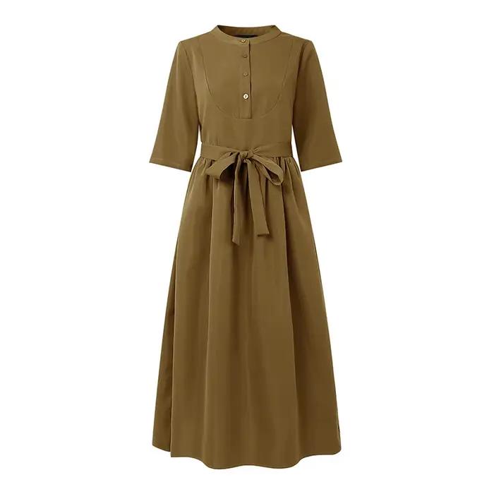 ZANZEA décontracté femmes robes longues automne col rond demi manches a-ligne Robe Femme Vintage mod