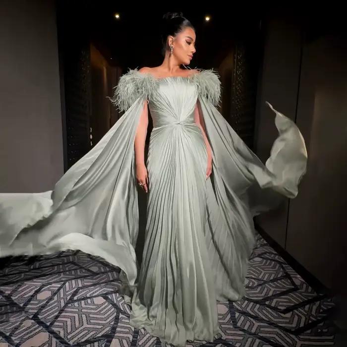 Sharon Said-Robe de Soirée à Manches Cape pour Femme, Tenue de Mariage Personnalisée, Vert Sauge, Du