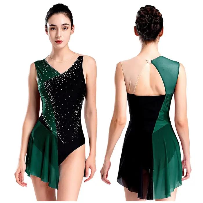 Robe de danse lyrique pour femme, costume de performance de ballet, justaucorps à découpes, dos nu,