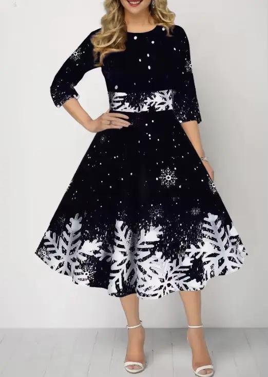 Robes de noël d'hiver pour femmes, Vintage, balançoire, élégante, demi-manches, décontractée, imprim